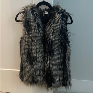 H&M Black and Gray Faux Fur Vest